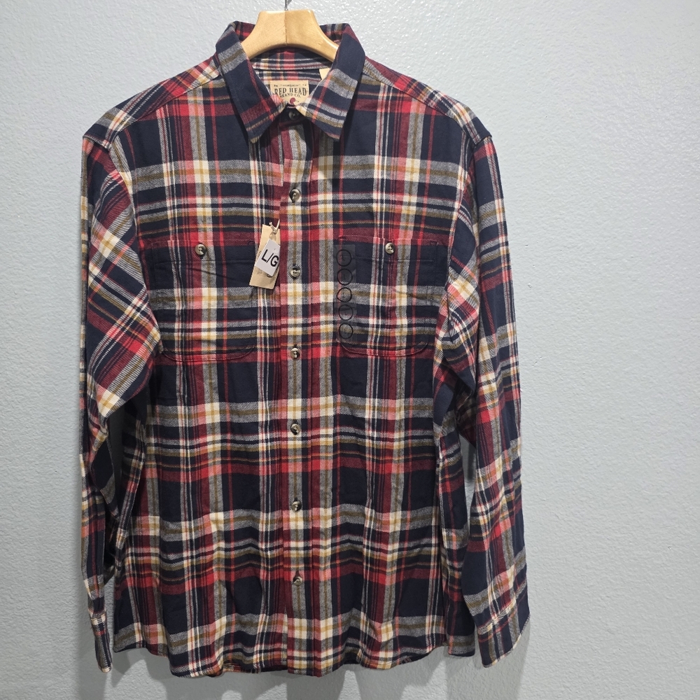 Red Head Brand Co. RH Ozark Plaid Flannel Shirt Size L Red/Blue/Yellow
